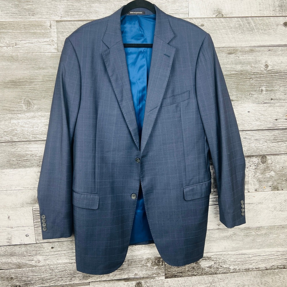 J Hilburn Custom 44 XL Blue Windowpane Sport Coat Vitale Barberis Blazer